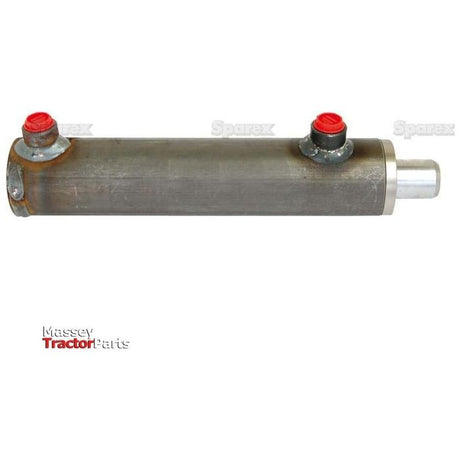 The Hydraulic Double Acting Cylinder Without Ends, measuring 30 x 50 x 250mm and available through Sparex (Part No.S.59218), features two red-capped ports and a silver rod end, labeled "Massey Tractor Parts".