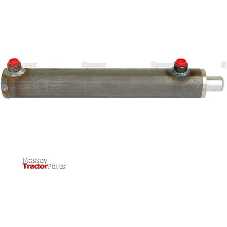 Image of a Sparex branded hydraulic double acting cylinder (30 x 50 x 400mm, Part No. S.59221) commonly used in tractor machinery. Appears to be a spare part with red caps on both ends, connected to a solid metal cylinder.
