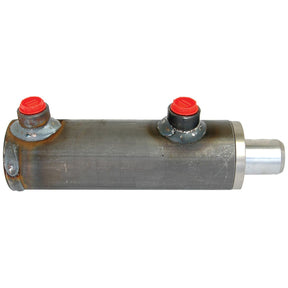 A metal cylindrical object with two red-capped valve connectors and one extending cylindrical end, likely a Hydraulic Double Acting Cylinder Without Ends, 30 x 50 x 150mm by Sparex (Sparex Part No. S.59216).