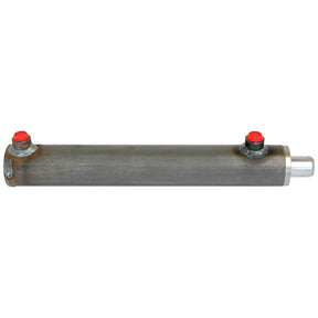 A cylindrical hydraulic double acting cylinder from Sparex, featuring a sturdy silver rod extension and designed without ends, model S.59221 (30 x 50 x 400mm), with two red caps on a white background.