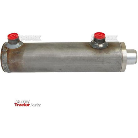 Image of a silver, cylindrical Sparex Hydraulic Double Acting Cylinder Without Ends with a cylinder bore of 60mm and a piston rod of 35mm. It features two red-capped ports on one side and is labeled "Massey Tractor Parts". This specific model is identified as Sparex Part No. S.59229.