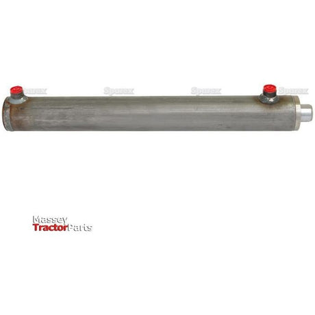A cylindrical metal hydraulic double acting cylinder from Sparex, measuring 35mm x 60mm x 450mm (Sparex Part No. S.59235), with two red caps at both ends labeled "Massey Tractor Parts," against a white background.