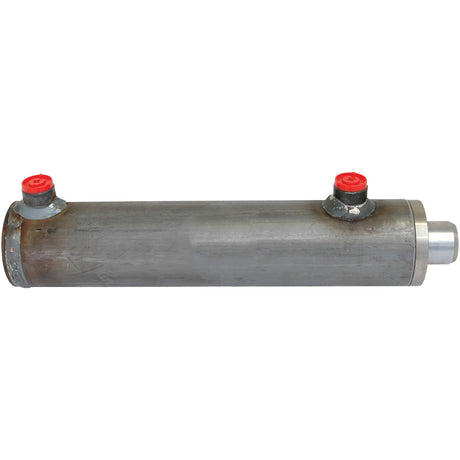 A cylindrical metallic heat exchanger, resembling the **Sparex Hydraulic Double Acting Cylinder Without Ends** (Product No. S.59230), features a 60mm bore and two red-capped connectors on top, one at each end.