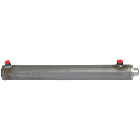 A Sparex hydraulic double acting cylinder (Sparex Part No.S.59235) measuring 35 x 60 x 450mm, featuring a cylindrical metal body with a 60mm bore, two small red valve caps, and silver fittings on each end.