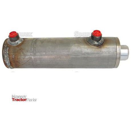 A Sparex Hydraulic Double Acting Cylinder Without Ends, featuring a 40mm piston rod diameter, a 70mm bore, and a 150mm cylinder stroke, equipped with two red-capped ports on the top and a fitting on one end. It is identified by the part number S.59242 and labeled "Massey Tractor Parts.