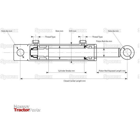 Hydraulic Double Acting Cylinder with Ends, 30 x 50 x 1000mm
 - S.136884 - Farming Parts