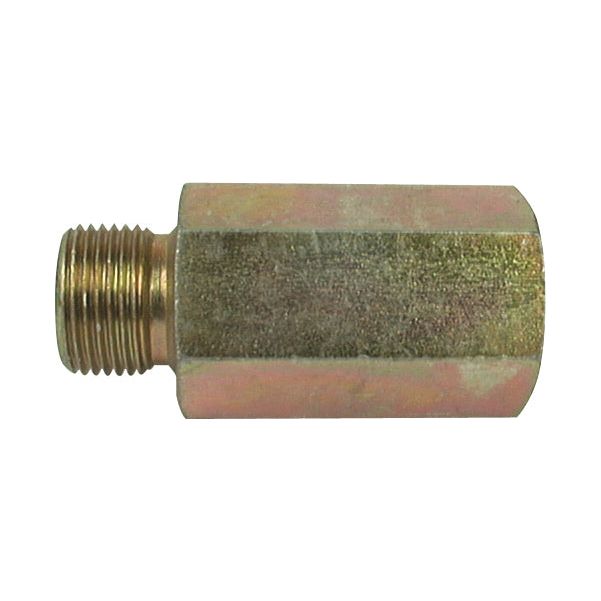 The Sparex Hydraulic Extension Adaptor 1/2'' BSP male - M22 female (Part No.S.35100) features one threaded end and a hexagonal body, making it an ideal hose extension adaptor.