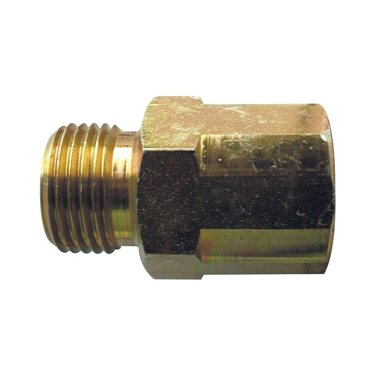The Sparex Hydraulic Extension Adaptor 1/4'' BSP male to female (Sparex Part No. S.35101) features threaded fittings on one end and a hexagonal design on the other, specifically designed for connecting pipes or hoses securely and reliably.