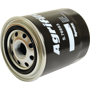 A cylindrical black oil filter with a metallic rim and multiple circular holes, displaying the brand name Sparex and the part number S.76893, designed for Massey Ferguson tractors.