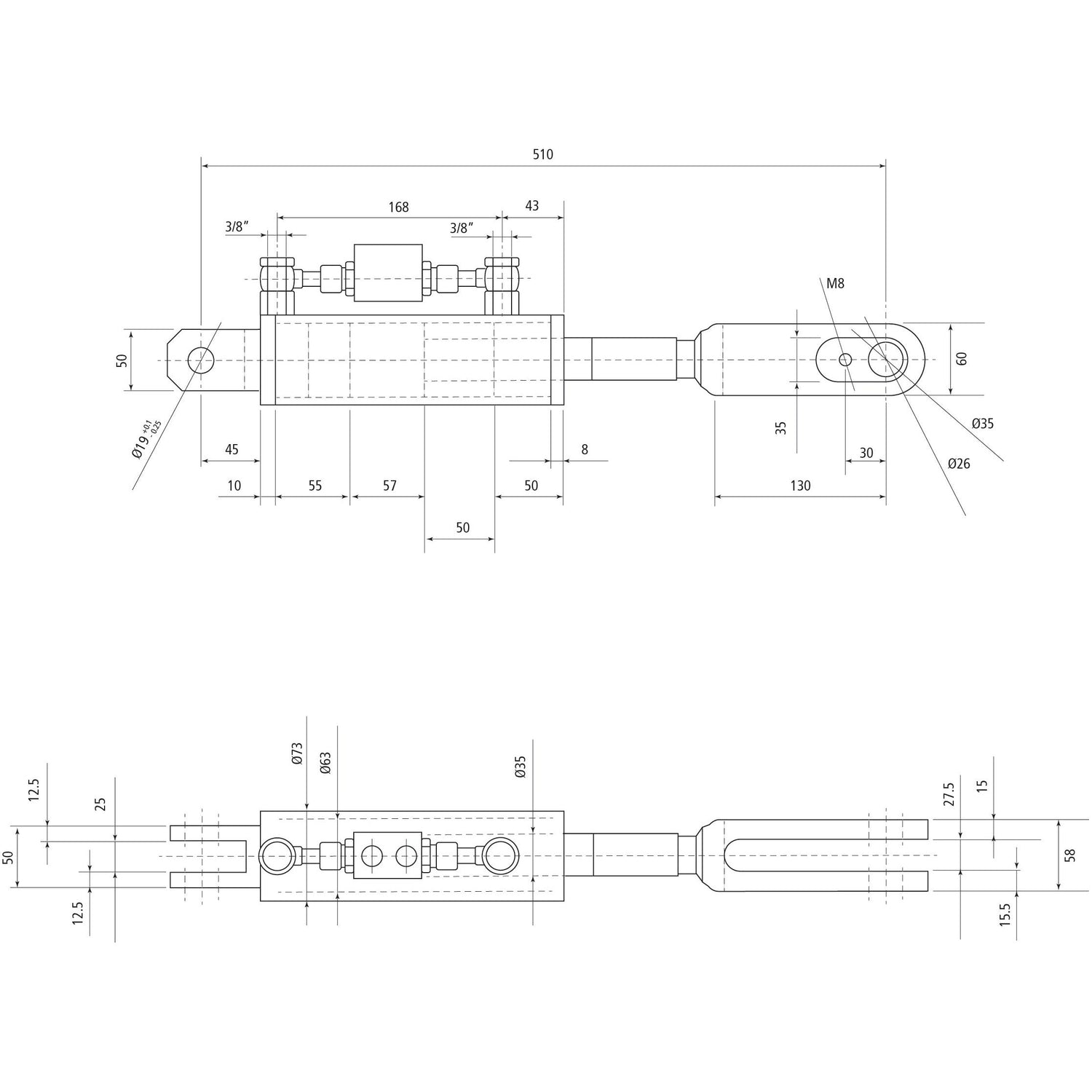 Hydraulic Levelling Box (Supplied with: Hoses), Min. Length: 510mm, Cylinder Bore: 63mm.
 - S.113939 - Farming Parts