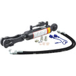 Hydraulic Levelling Box, supplied with hoses and suitable for Massey Ferguson, displayed on a white background. Product includes ball-angled Ø 22mm, fork hole Ø 29x60mm, minimum length of 640mm, and an 80mm cylinder bore. | Sparex Part No.S.153735