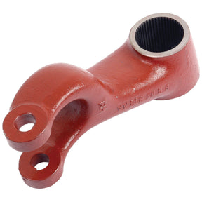 A red metal Hydraulic Lift Arm with a cylindrical opening at one end and two circular holes at the other end, compatible with Ford 5000 and New Holland 7710, by Sparex (Sparex Part No. S.66208).