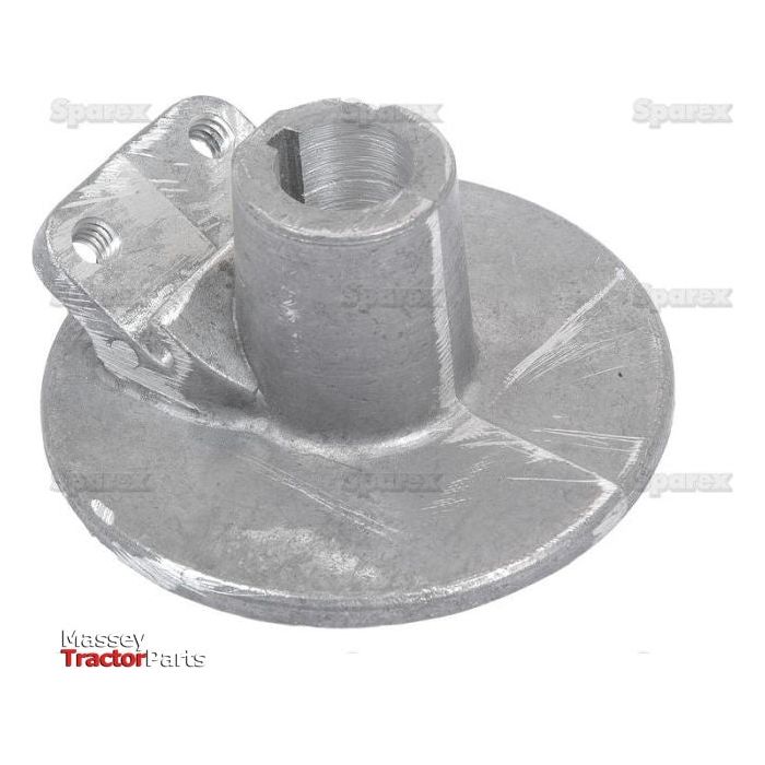 A round, metallic Hydraulic Lift Control Plate by Sparex (Part No. S.66515) features a central cylindrical protrusion and two holes on a mounting bracket, reminiscent of the durable components found in Ford / New Holland systems.