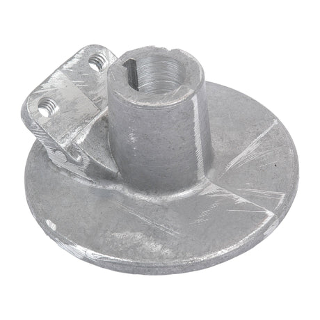 The Sparex Hydraulic Lift Control Plate (Part No. S.66515) is a metallic cylindrical component featuring a flange with two mounting holes. It has a rough surface finish with visible machining marks, making it ideal for Ford/New Holland applications.