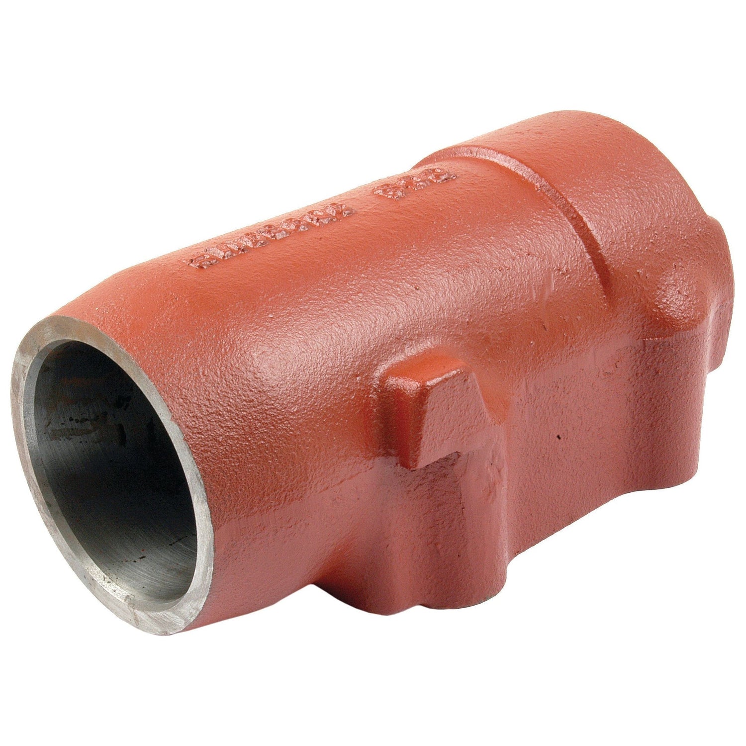 A Sparex Hydraulic Lift Cylinder (Sparex Part No. S.61000) is a robust red cylindrical cast iron component with one open end, commonly utilized in plumbing and industrial settings, reminiscent of the sturdy designs found in Massey Ferguson machinery.