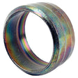 Close-up of the Sparex Hydraulic Metal Pipe Cutting Ring 16S (Sparex Part No. S.34700) featuring a metallic ring with a rainbow-like iridescent surface, perfect for hydraulic metal pipe applications.