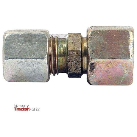 A hydraulic metal pipe step adaptor (Sparex Part No. S.34284) made of brass, featuring hexagonal ends and a central threaded section. The image includes the Sparex logo in the lower left corner, and it resembles a high-quality COMP.FITTING from PARKER HANNIFIN.