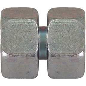 A metal hex nut with a shiny, metallic surface, perfect for use with the Sparex Hydraulic Metal Pipe Straight Coupling 12S M20X1.5 (Sparex Part No.S.34717).