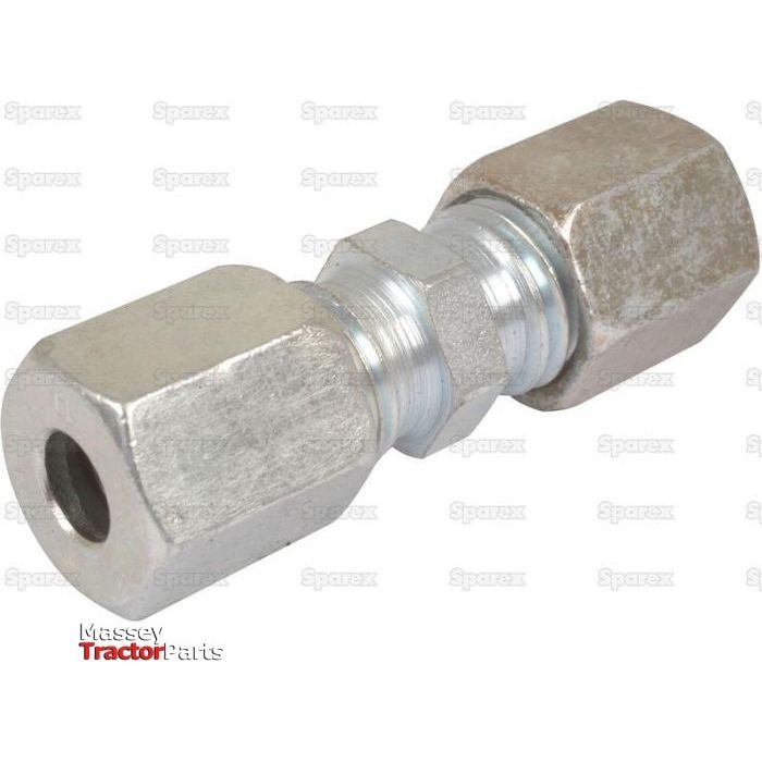 A hydraulic metal pipe straight coupling, the Sparex Hydraulic Metal Pipe Straight Coupling 20S M30X2,0MM (Sparex Part No. S.34707), with threaded M30X2 ends is used for joining two sections of hydraulic pipes.