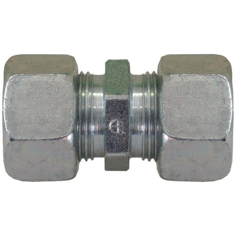 A Sparex Hydraulic Metal Pipe Straight Coupling 20S M30X2,0MM (Sparex Part No. S.34707) featuring two hexagonal nuts on either end, a threaded central section, and designed for M30X2 dimensions.