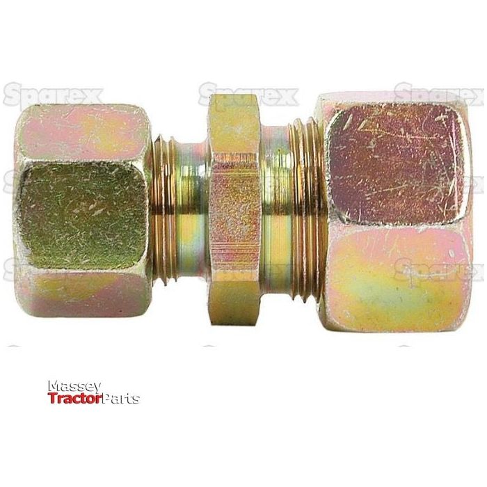 The Hydraulic Metal Pipe Straight Reducer Coupling 15/10L, also known by its Sparex Part No. S.34749, is a brass fitting from Sparex designed for connecting hydraulic hoses in agricultural machinery. This product is available through Massey Tractor Parts and forms part of the extensive Sparex range.