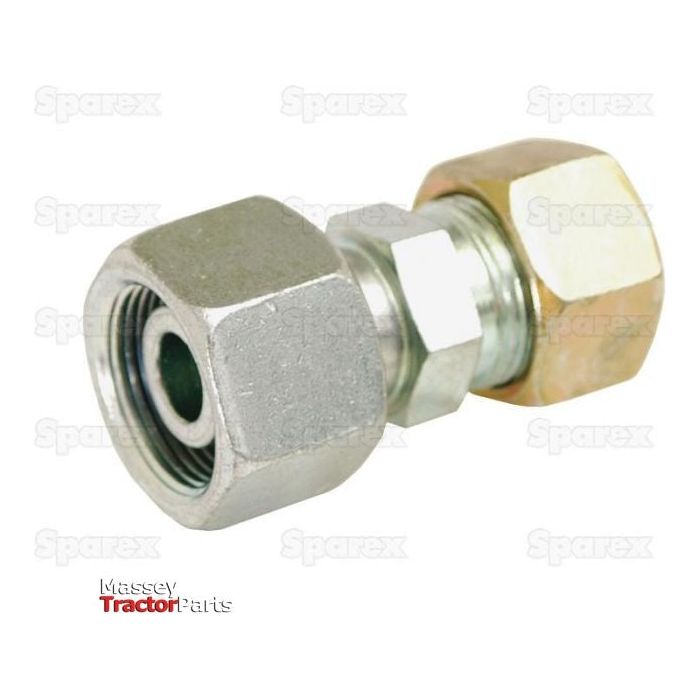 Close-up of a Hydraulic Metal Pipe Straight Reducer Coupling 16S / 15L (Sparex Part No. S.34745) from Sparex, used for joining tubes and consisting of a hex nut and sleeve. The fitting is shown against a white background, with a faint repeating "Spares" watermark.