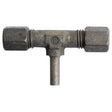 The Sparex Hydraulic Metal Pipe Tee Stud Coupling E.T.V. 6L standpipe branch (Sparex Part No. S.34160) features two threaded nuts on the horizontal ends and one threaded outlet on the vertical end.