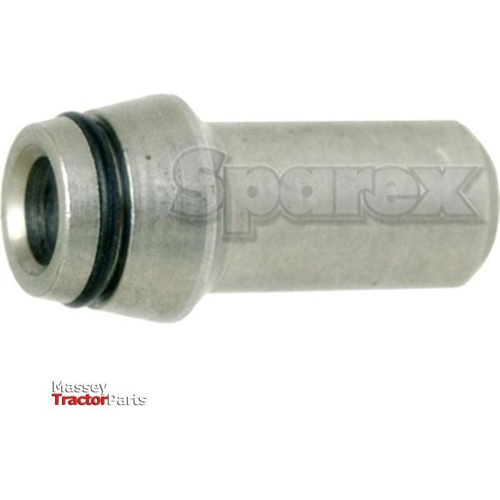 A Hydraulic Metal Pipe Weld-on Stud Coupling 10LS, Sparex Part No. S.34227, is a gray metal tractor part with a cylindrical shape featuring an O-ring near the top and branded with the "Sparex" logo. The "Massey Tractor Parts" logo is situated at the bottom left, designed to function as a weld-on stud.