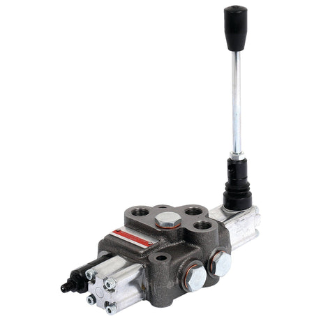 Introducing the Sparex Hydraulic Monoblock Valve with 3/8'' BSP ports and a 45 L/min flow rate (Sparex Part No. S.24472), featuring double acting spools, multiple ports, and a single vertically extended metal lever handle.