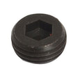 A black, round hex socket Sparex - Closed Centre Plug (Sparex Part No. S.24453) with threading, commonly used in mechanical and plumbing applications, this versatile component fits Sparex 3/8'' & 1/2'' Monoblock Valve and functions seamlessly in its role.