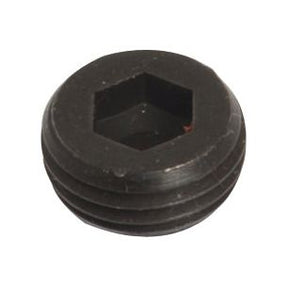 A black, round hex socket Sparex - Closed Centre Plug (Sparex Part No. S.24453) with threading, commonly used in mechanical and plumbing applications, this versatile component fits Sparex 3/8'' & 1/2'' Monoblock Valve and functions seamlessly in its role.