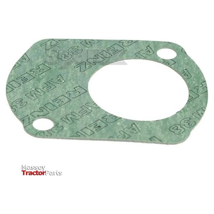 This irregularly shaped green Hydraulic Pump Gasket (Sparex Part No.S.34482) made from Cellulosic Fibre Board features cutouts and printed text, placed on a white surface. The bottom left corner shows the text "Massey Tractor Parts" in red and black.