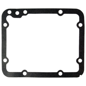 The Hydraulic Pump Gasket by Sparex, Part No. S.61320, is a rectangular black gasket with rounded corners and eight evenly spaced bolt holes along its perimeter, making it ideal for connecting a pump to housing.