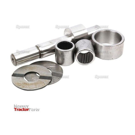 A set of metal tractor parts, including a shaft, bearings, and washers on a white background. The image features logos for John Deere and Sparex, highlighting the quality and reliability of the Hydraulic Pump Repair Kit (Sparex Part No. S.72412).