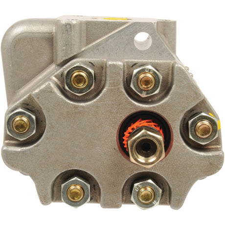 Close-up view of the Sparex Hydraulic Pump (Part No. S.57576) featuring several bolts and a visible threaded connection in the center.