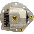 Close-up view of the Sparex Hydraulic Pump (Part No. S.65384) showcasing its mechanical components with circular holes and yellow accents, likely designed for use in transmission-mounted or similar hydraulic machinery.