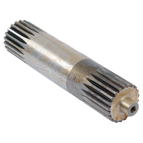A close-up of a cylindrical metal gear with multiple evenly spaced teeth on both ends, displaying signs of wear, possibly from use in a Sparex Hydraulic Pump Shaft (Part No. S.41578).
