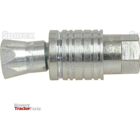 A metallic quick-release hydraulic coupler with a knurled middle section and hexagonal ends, labeled "Massey Tractor Parts" and "Sparex Quick Release Hydraulic Coupling" on a white background. It features a 1/2'' BSP Female Thread and is constructed of durable carbon steel. The product, known as the Sparex Quick Release Hydraulic Coupling Male/Female (1/2'' Body x 1/2'' BSP Female Thread), is identified by Sparex Part No. S.4501.