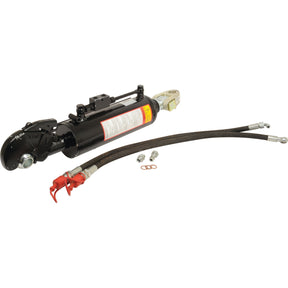 The Sparex Hydraulic Top Link (Cat.36mm/2) Knuckle and Q.R CBM Hook, with an 80mm cylinder bore and a minimum length of 560mm, features attached hoses and couplings, a black body, an adjustment mechanism, and a check valve for optimal performance as a tractor implement. This product is identified by Sparex Part No. S.399934.