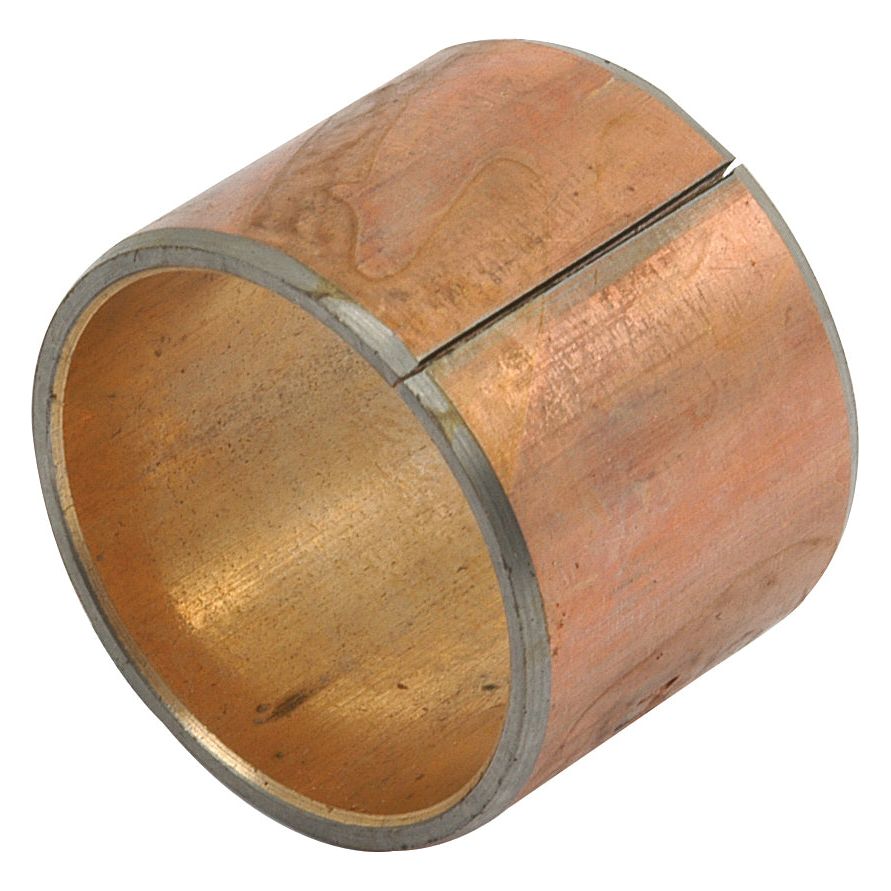 Close-up of a cylindrical metal bushing with a visible slit running through its side. The Sparex Idler Gear Bush - S.43347 has a copper-like appearance, measures 22.28mm in diameter, and features a smooth surface.