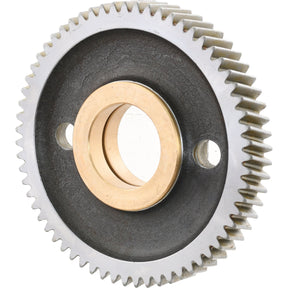 A close-up image of a Sparex Idler Gear (S.40526) with 63 teeth, featuring a central hole and toothed edges, typically part of a mechanical transmission system.