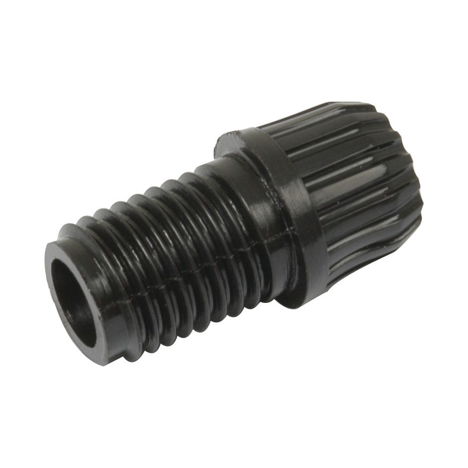 Close-up of a black plastic threaded nozzle with ridged texture on the grip end, compatible with S.43579 Ignition Coil Acorn and suitable for aftermarket use in Sparex or Massey Ferguson machinery.