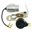 Close-up of the Sparex Ignition Kit (Delco Distributor) | Sparex Part No.S.61558, featuring three main components: a cylindrical part connected to a wire, a metallic bracket with an attached black, circular element resembling points, and a yellow connector.