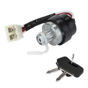 Close-up of the Massey Ferguson Ignition Switch (3699692M92) by AGCO, featuring a wiring harness and two keys on a keychain. Ideal for Massey Ferguson tractor parts.