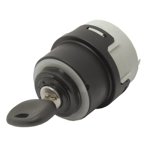 An Ignition Switch (Sparex Part No. S.59585) with an attached key inserted, featuring a black and gray casing that mirrors the robust designs typical of Case IH and International Harvester equipment by Sparex.
