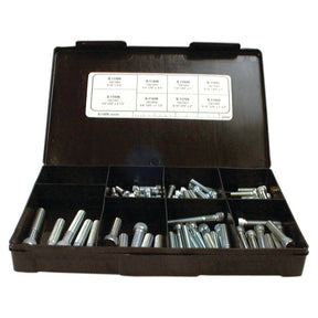 A black plastic Handipak box with multiple compartments holds an assortment of self-colour Imperial Cap Head Socket Screws, size 3/16 - 3/8'' x 3/4 - 2 1/2'' UNF (BS 2470), branded as Sparex Part No. S.11835. A label inside the lid lists specifications for each type of screw.