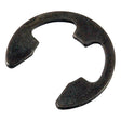 A black Imperial E Clip (Sparex Part No. S.11900), also known as a circlip or retaining ring, Ø3/4'' (Ø0.58'' B) according to BS1500 standard, is used for securing components on a shaft or in a groove.