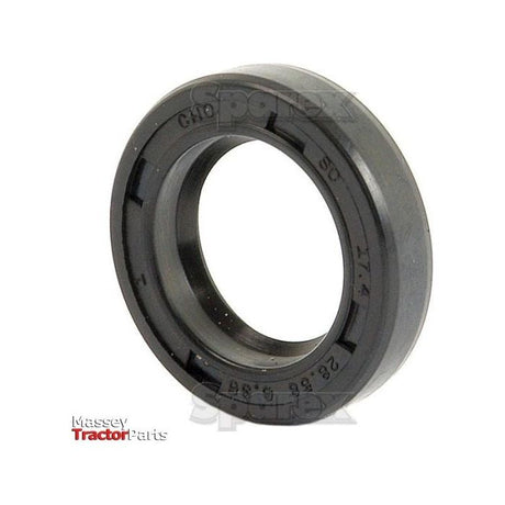 Close-up of a black rubber oil seal with the brand name "Sparex" visible in the bottom left corner. The seal, compatible with Massey Ferguson models, has the numbers "35.55.8" and "14217" inscribed on it, making it a perfect Sparex replacement for an Imperial Rotary Shaft Seal (11/16'' x 1 1/8'' x 1/4'') | Sparex Part No.S.41419.
