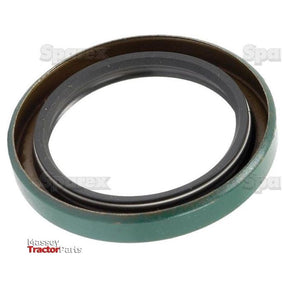 A circular metal oil seal with a green exterior and black interior, labeled "Massey Tractor Parts" in the bottom left corner. The Sparex Imperial Rotary Shaft Seal (1 3/4'' x 2 1/2'' x 5/16'', Part No. S.57884) ensures optimal performance for your machinery needs.