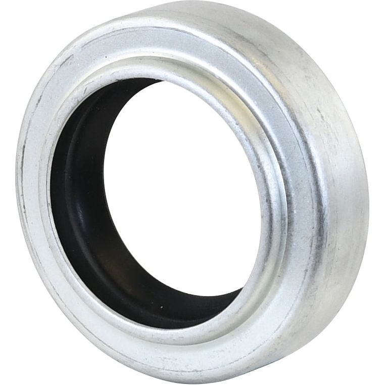 Close-up of a Sparex Imperial Rotary Shaft Seal, 1 3/4'' x 2 11/16'' x 5/8'' Double Lip (Part No.S.40806), featuring a metal bearing typically used in machinery like Massey Ferguson tractors to reduce friction and support rotational movement.